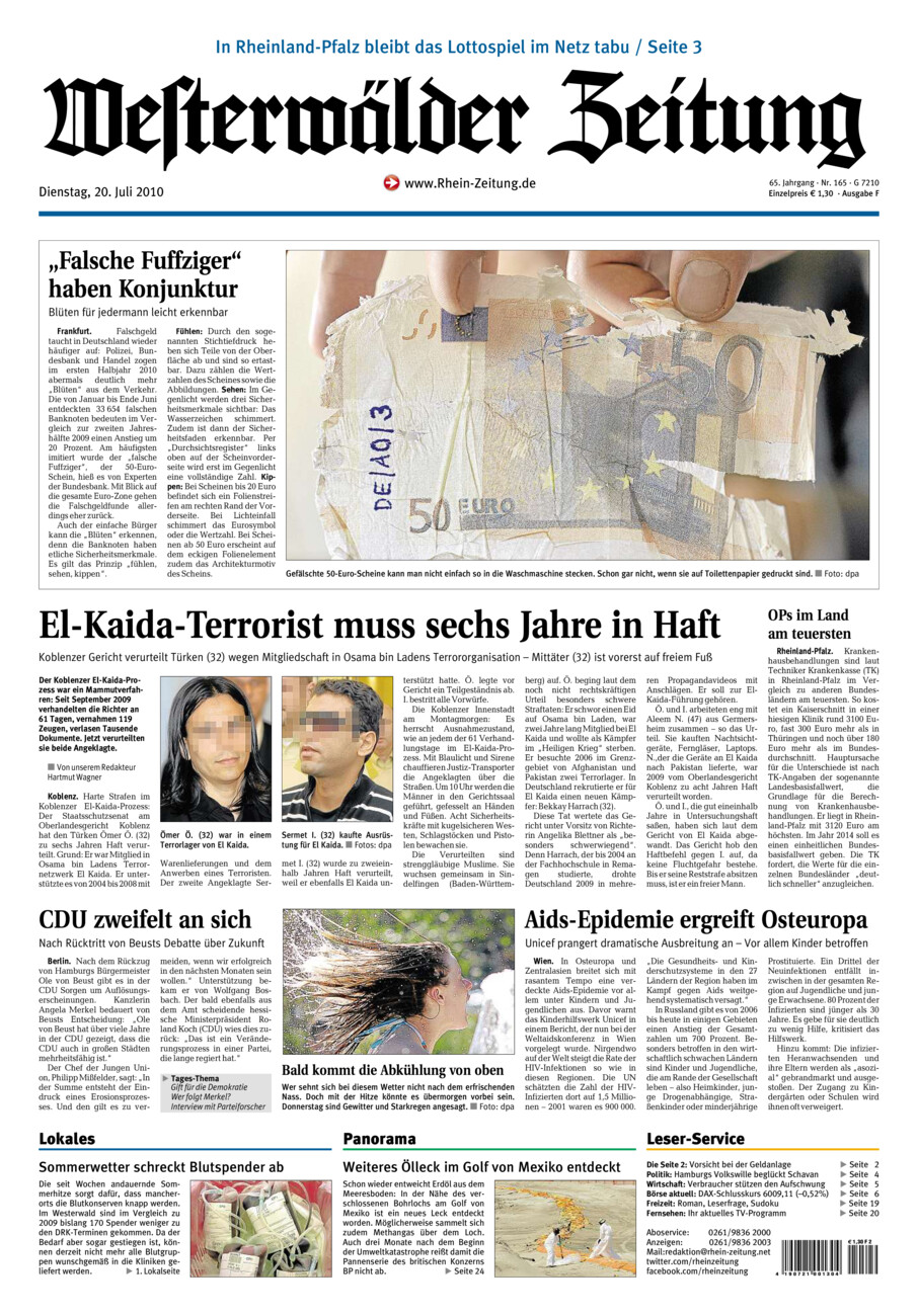 Westerwälder Zeitung vom Dienstag, 20.07.2010