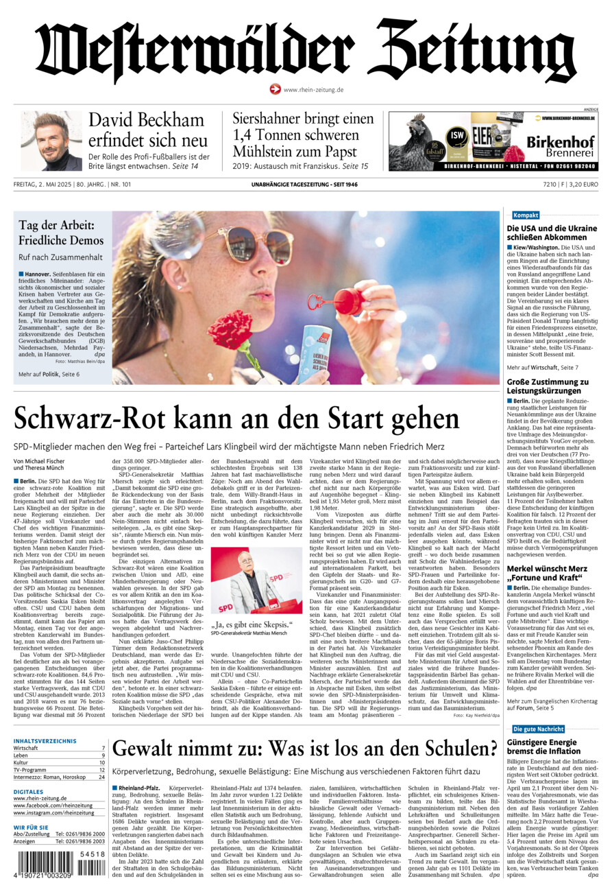 Westerwälder Zeitung vom Freitag, 02.05.2025