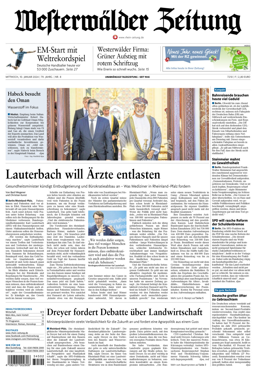 Westerwälder Zeitung vom Mittwoch, 10.01.2024