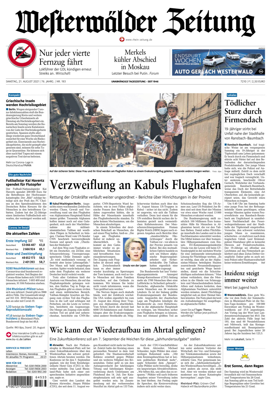Westerwälder Zeitung vom Samstag, 21.08.2021