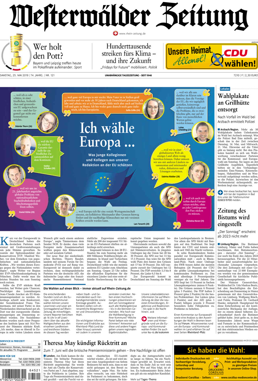 Westerwälder Zeitung vom Samstag, 25.05.2019