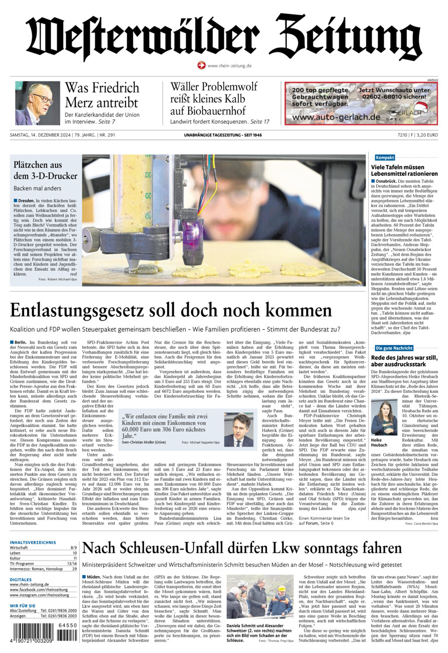 Westerwälder Zeitung vom Samstag, 14.12.2024