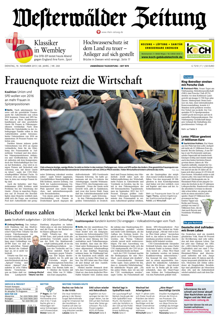 Westerwälder Zeitung vom Dienstag, 19.11.2013