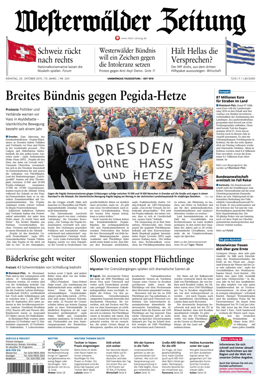 Westerwälder Zeitung vom Dienstag, 20.10.2015