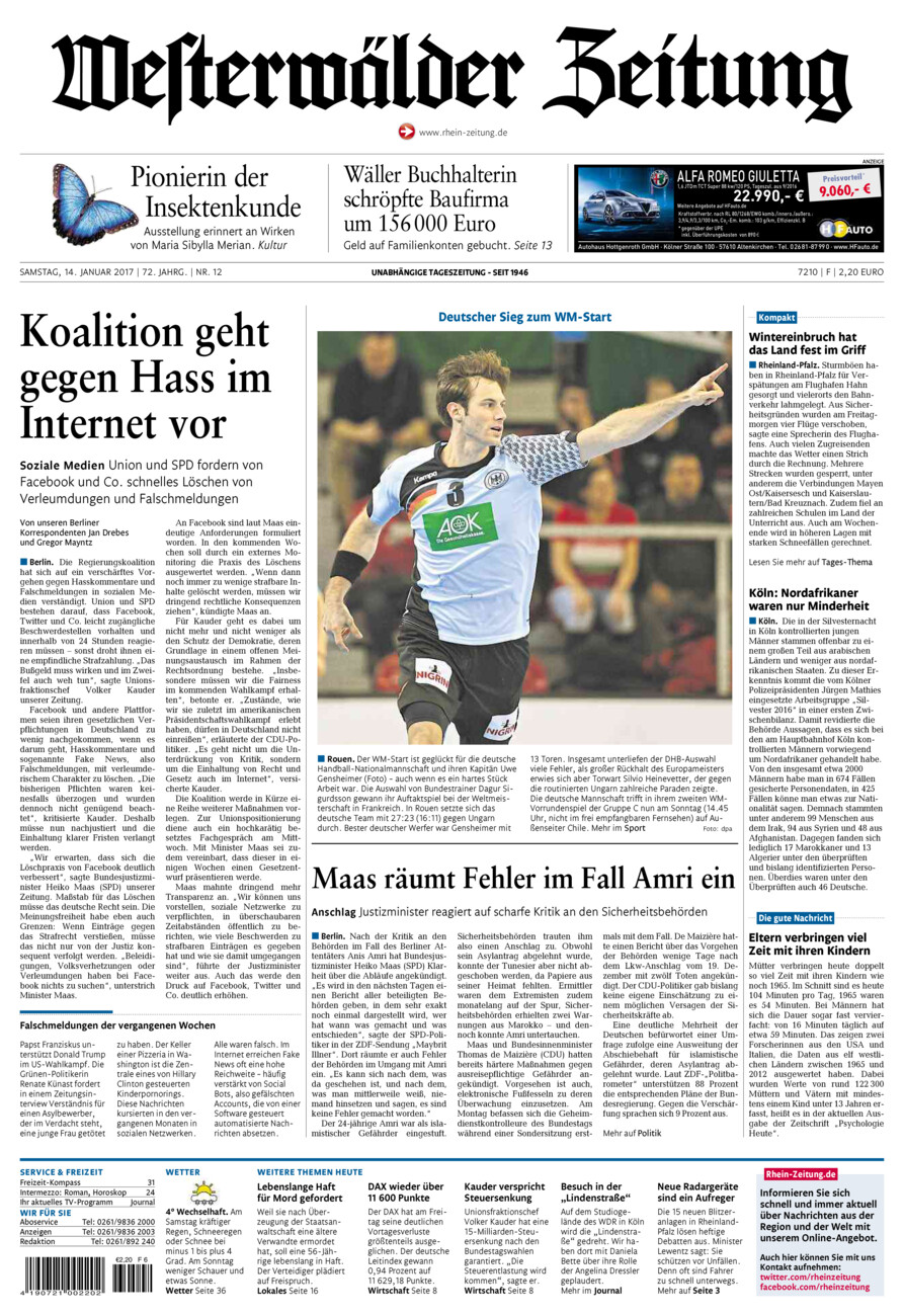 Westerwälder Zeitung vom Samstag, 14.01.2017