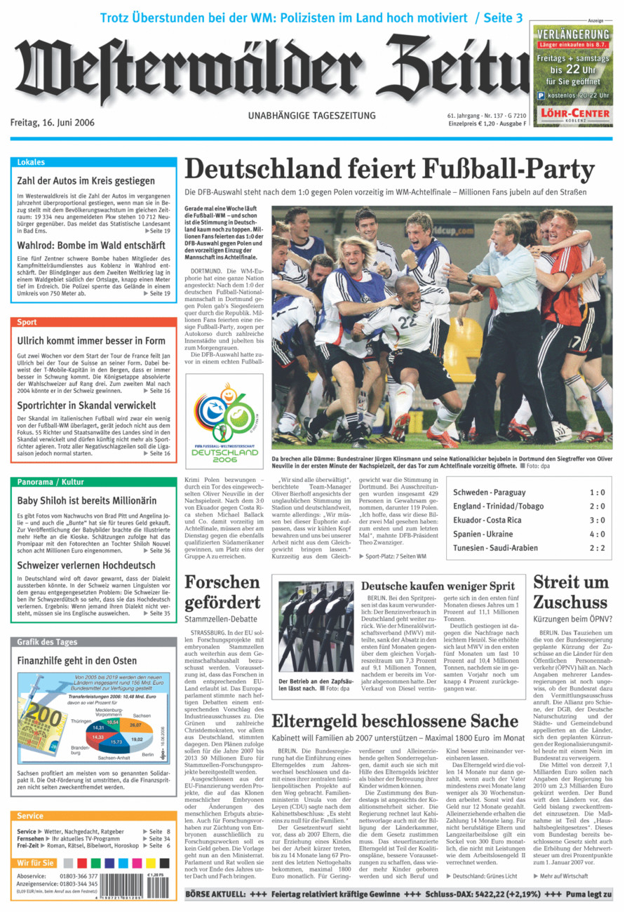 Westerwälder Zeitung vom Freitag, 16.06.2006