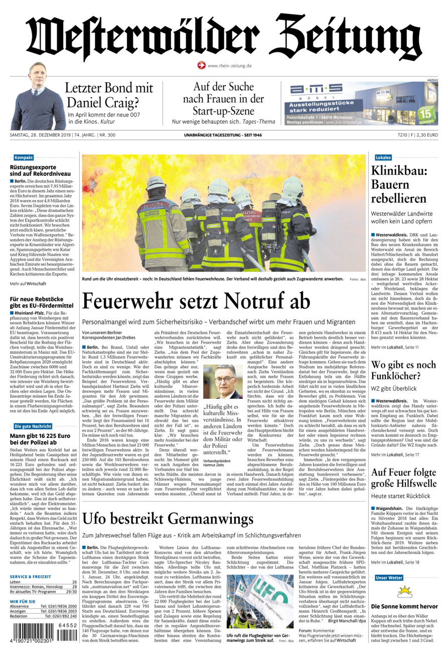 Westerwälder Zeitung vom Samstag, 28.12.2019