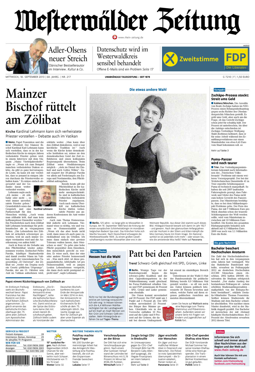 Westerwälder Zeitung vom Mittwoch, 18.09.2013
