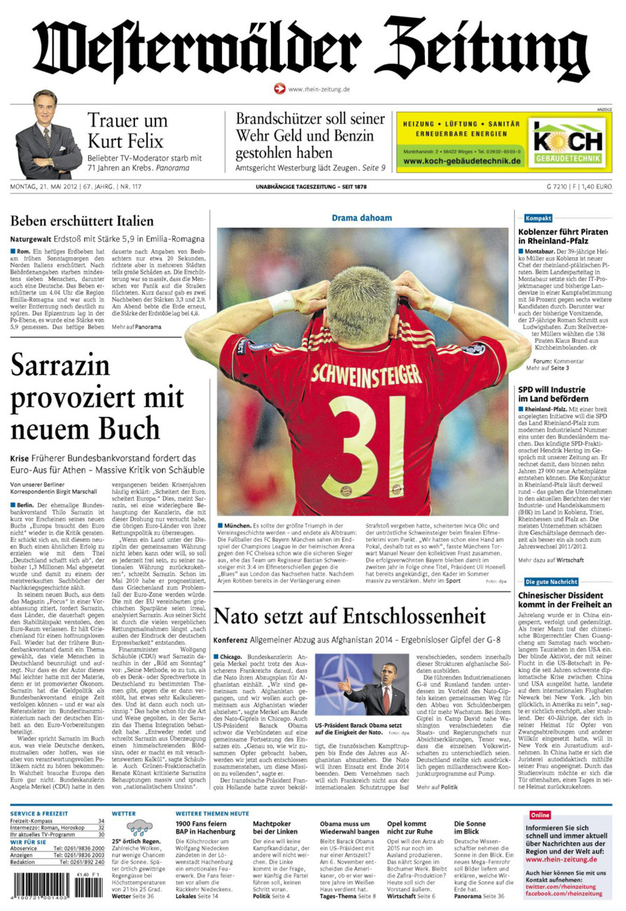 Westerwälder Zeitung vom Montag, 21.05.2012