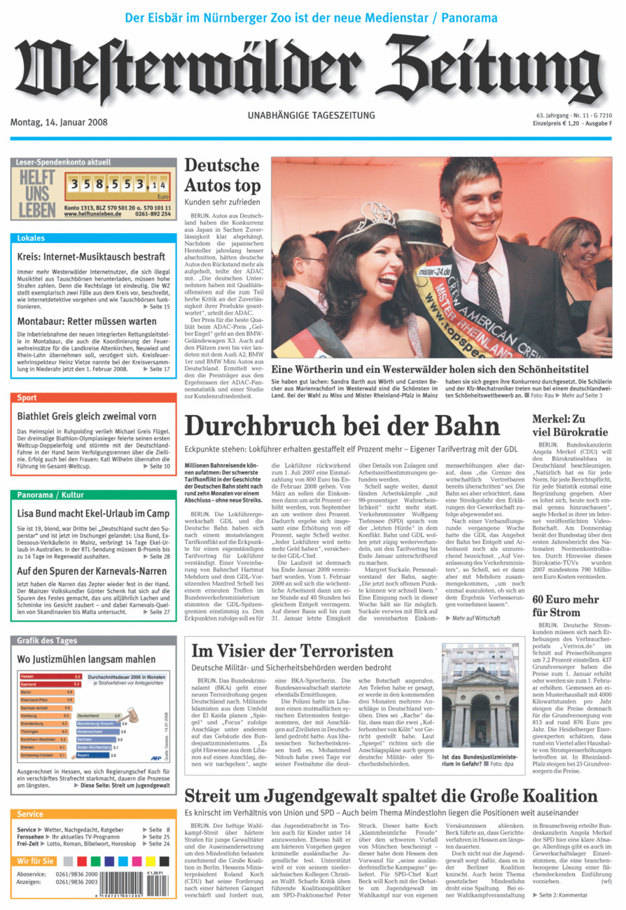 Westerwälder Zeitung vom Montag, 14.01.2008