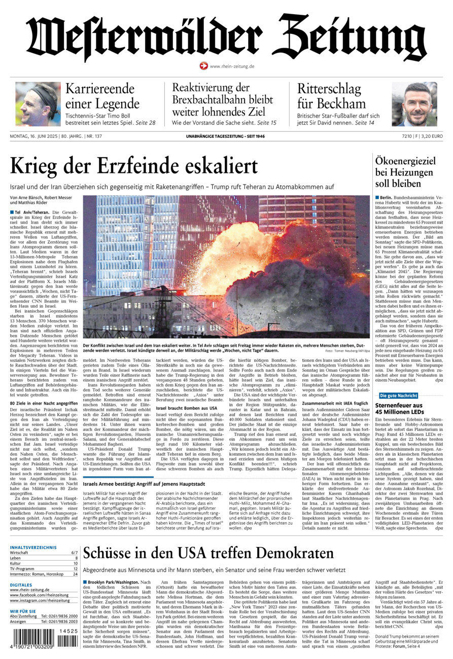 Westerwälder Zeitung vom Montag, 16.06.2025