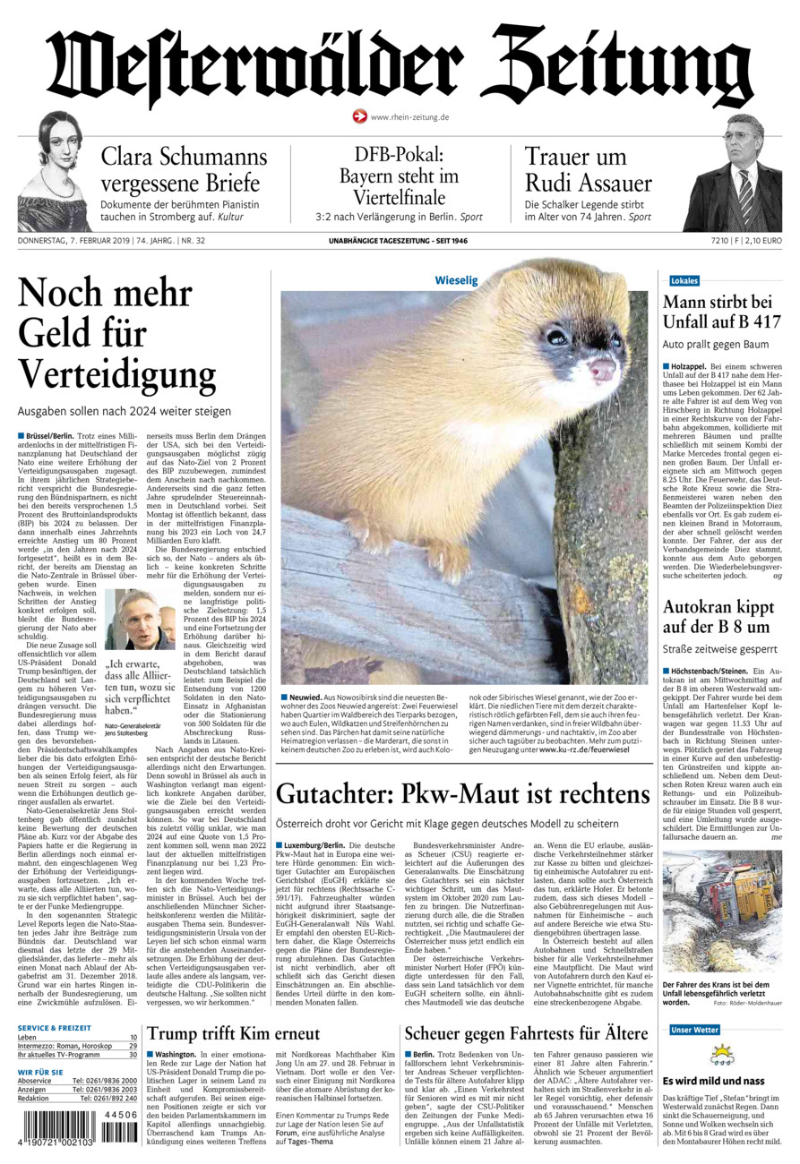 Westerwälder Zeitung vom Donnerstag, 07.02.2019