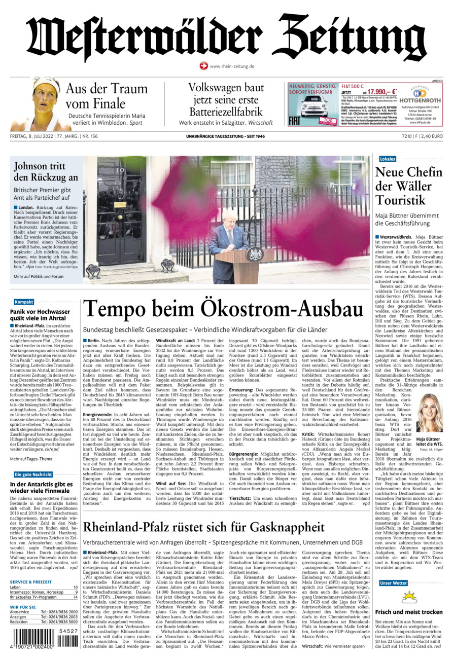 Westerwälder Zeitung vom Freitag, 08.07.2022