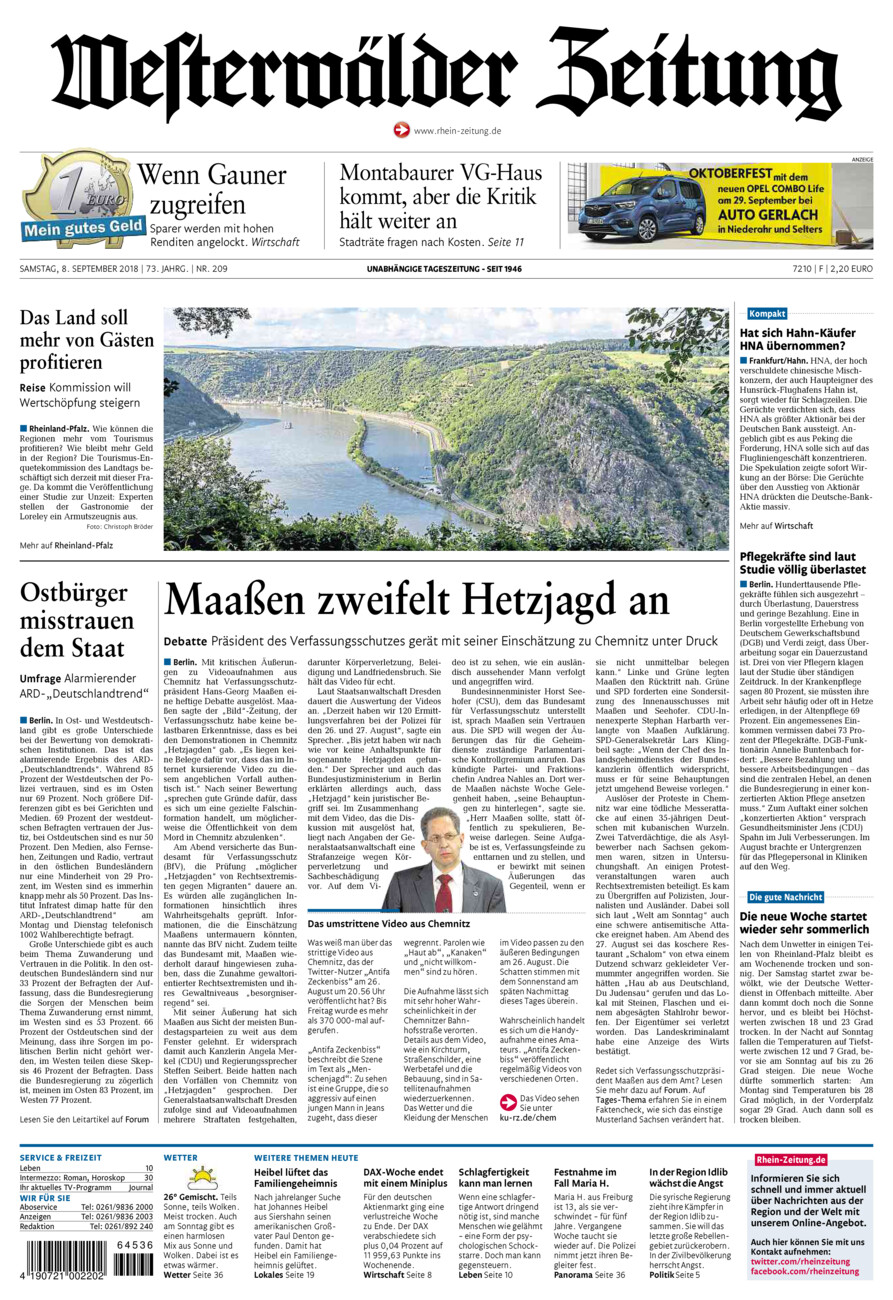 Westerwälder Zeitung vom Samstag, 08.09.2018