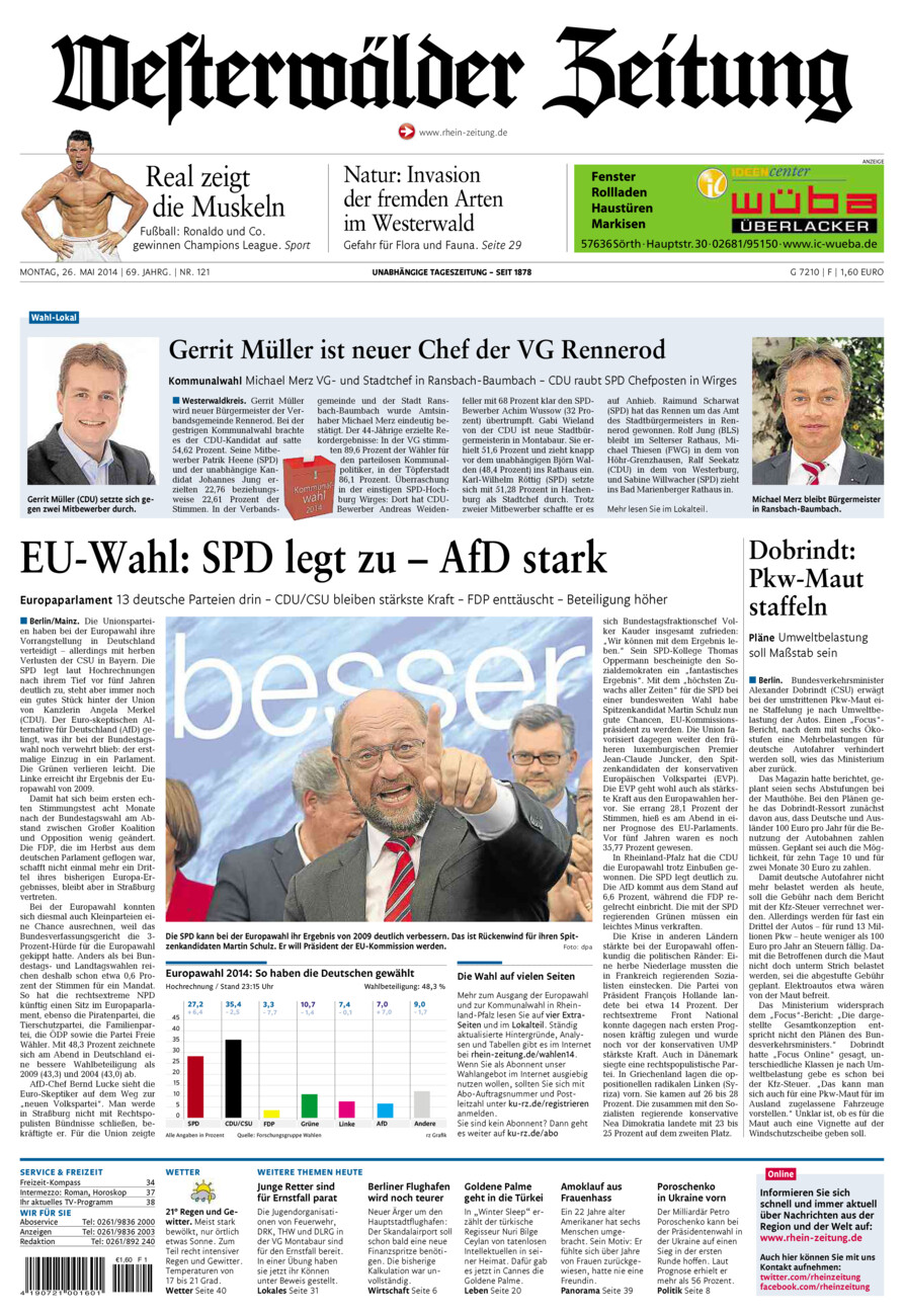 Westerwälder Zeitung vom Montag, 26.05.2014