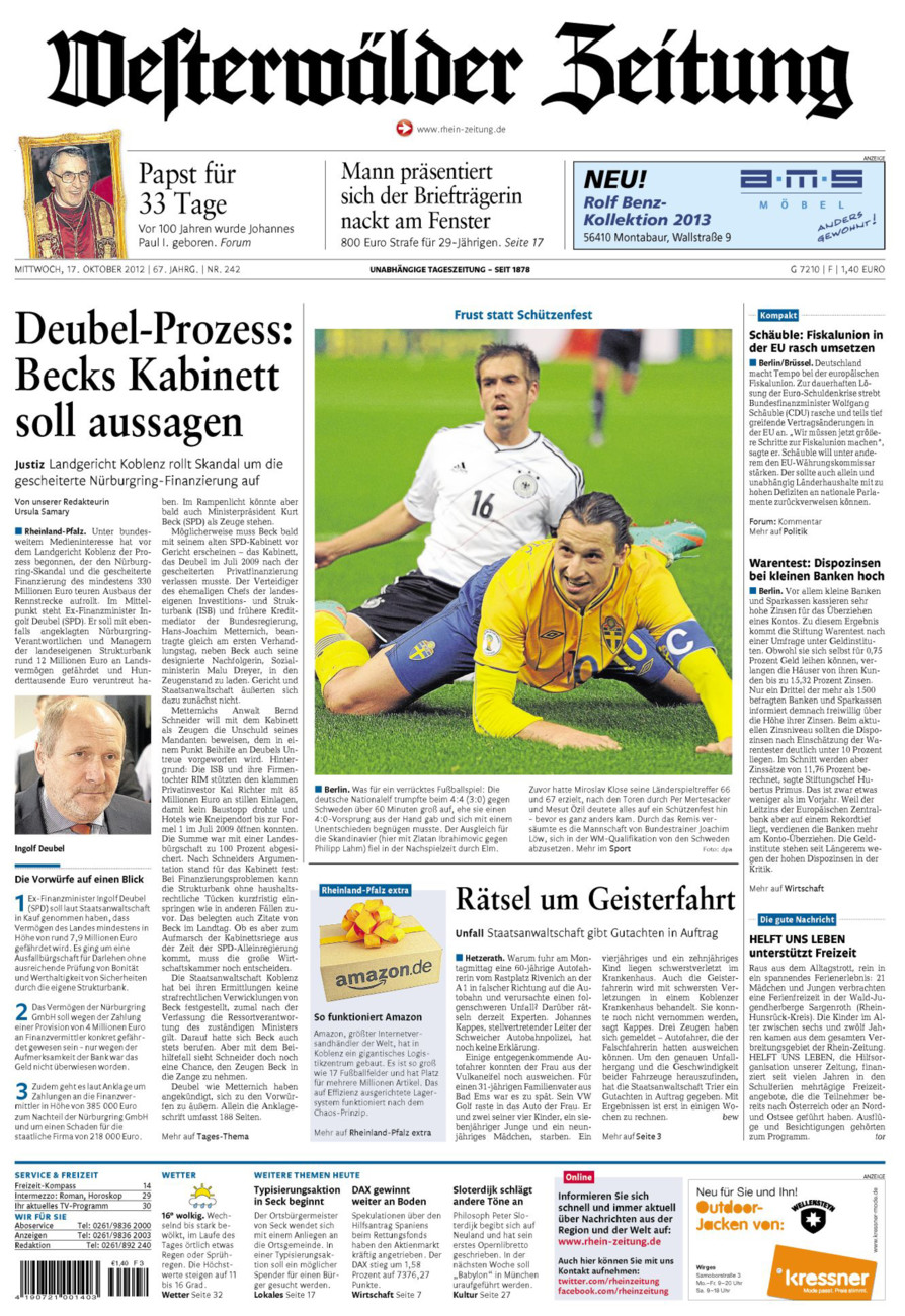 Westerwälder Zeitung vom Mittwoch, 17.10.2012