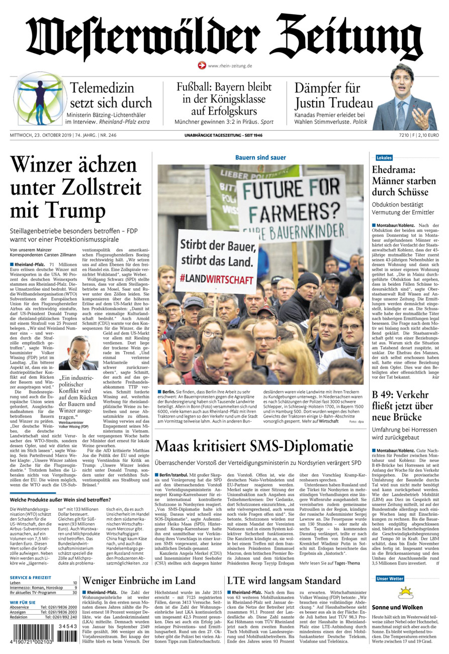 Westerwälder Zeitung vom Mittwoch, 23.10.2019