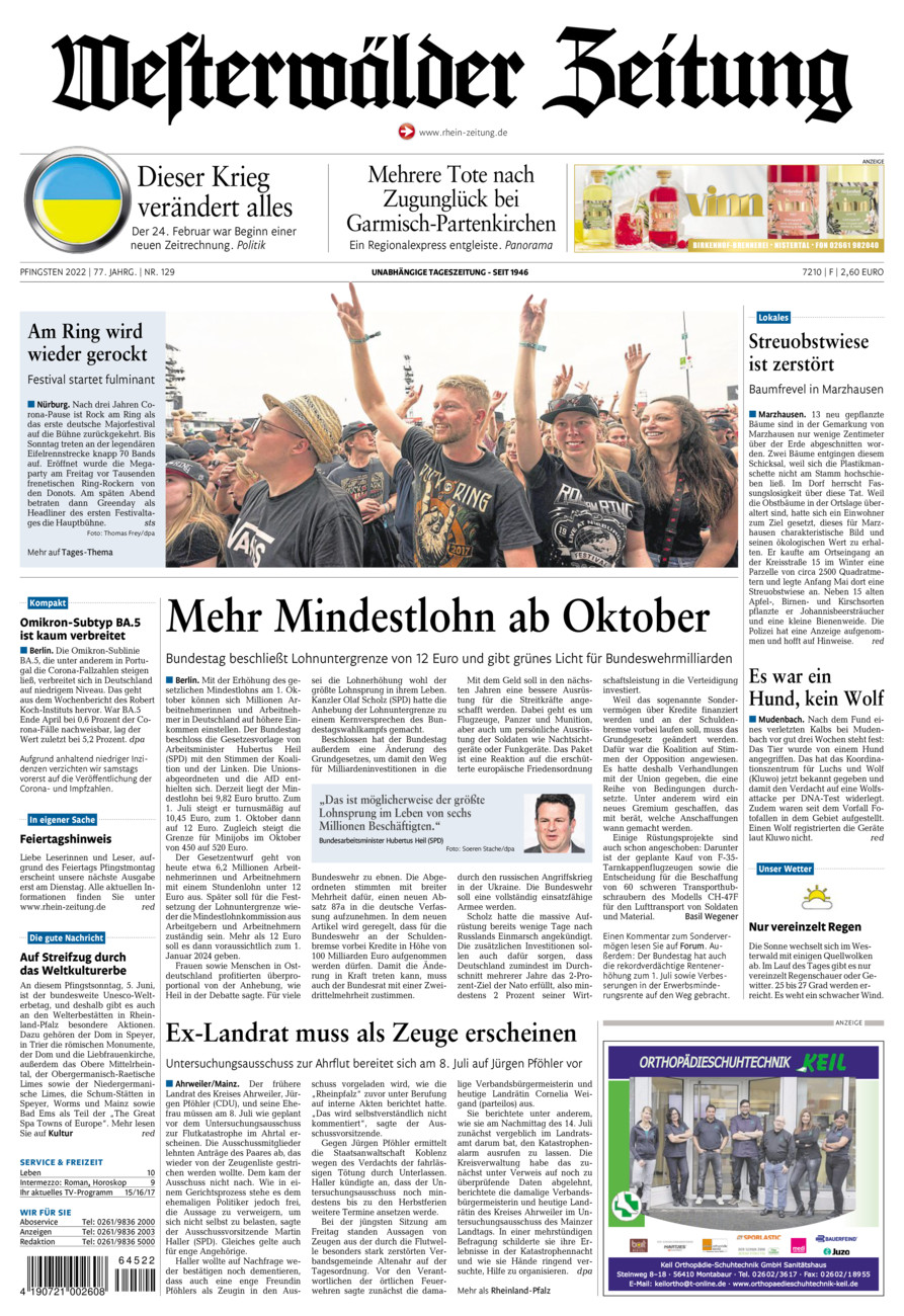 Westerwälder Zeitung vom Samstag, 04.06.2022