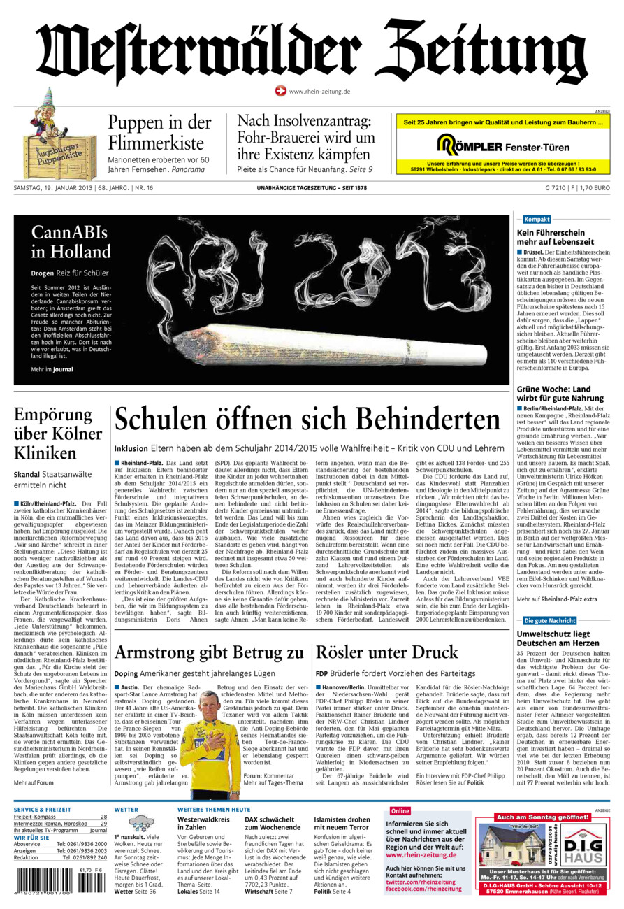 Westerwälder Zeitung vom Samstag, 19.01.2013