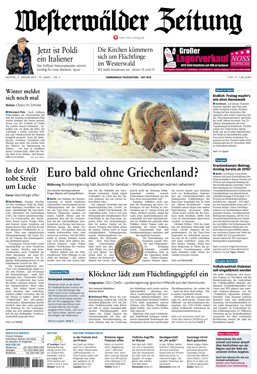 Westerwälder Zeitung vom Montag, 05.01.2015