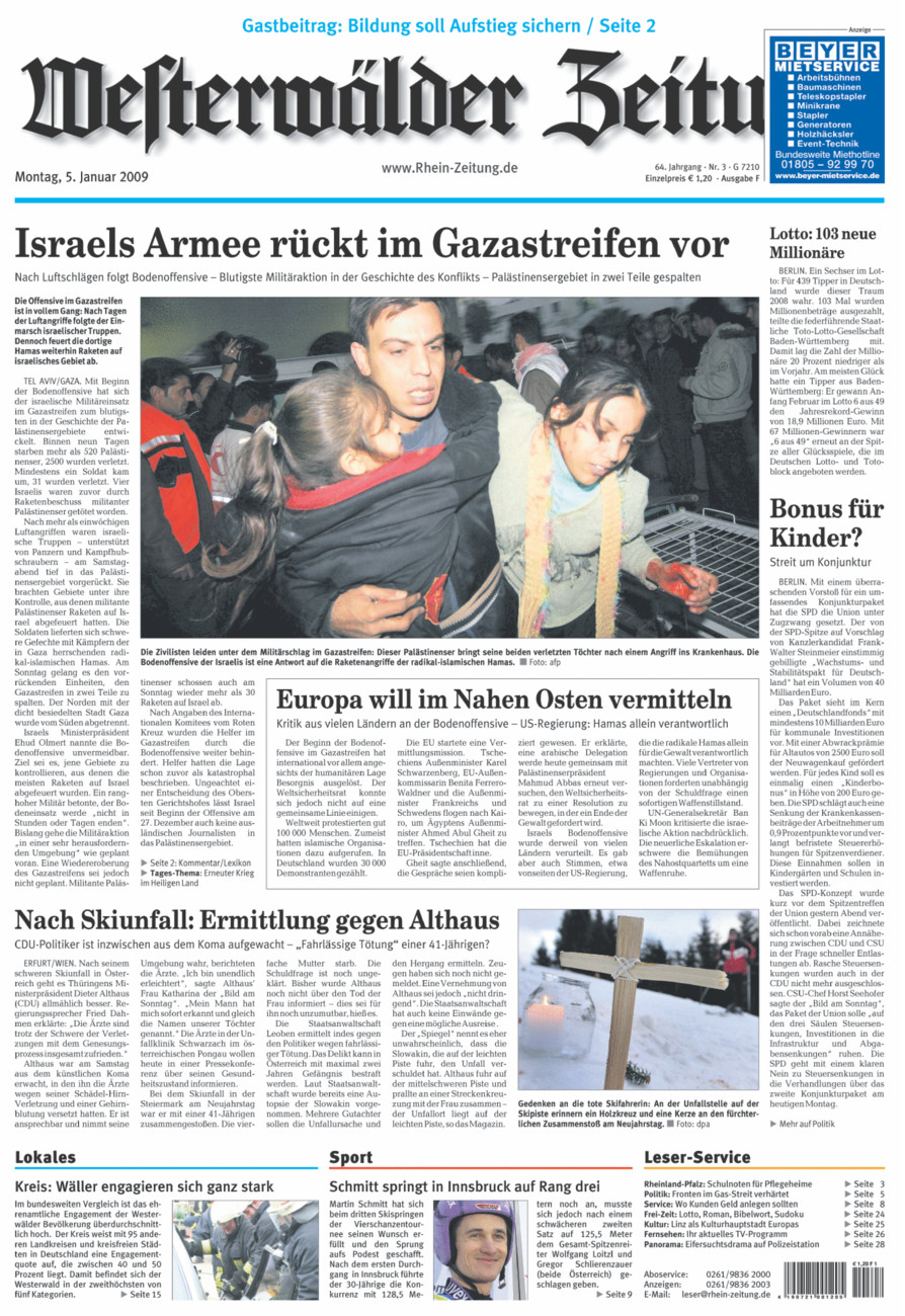 Westerwälder Zeitung vom Montag, 05.01.2009