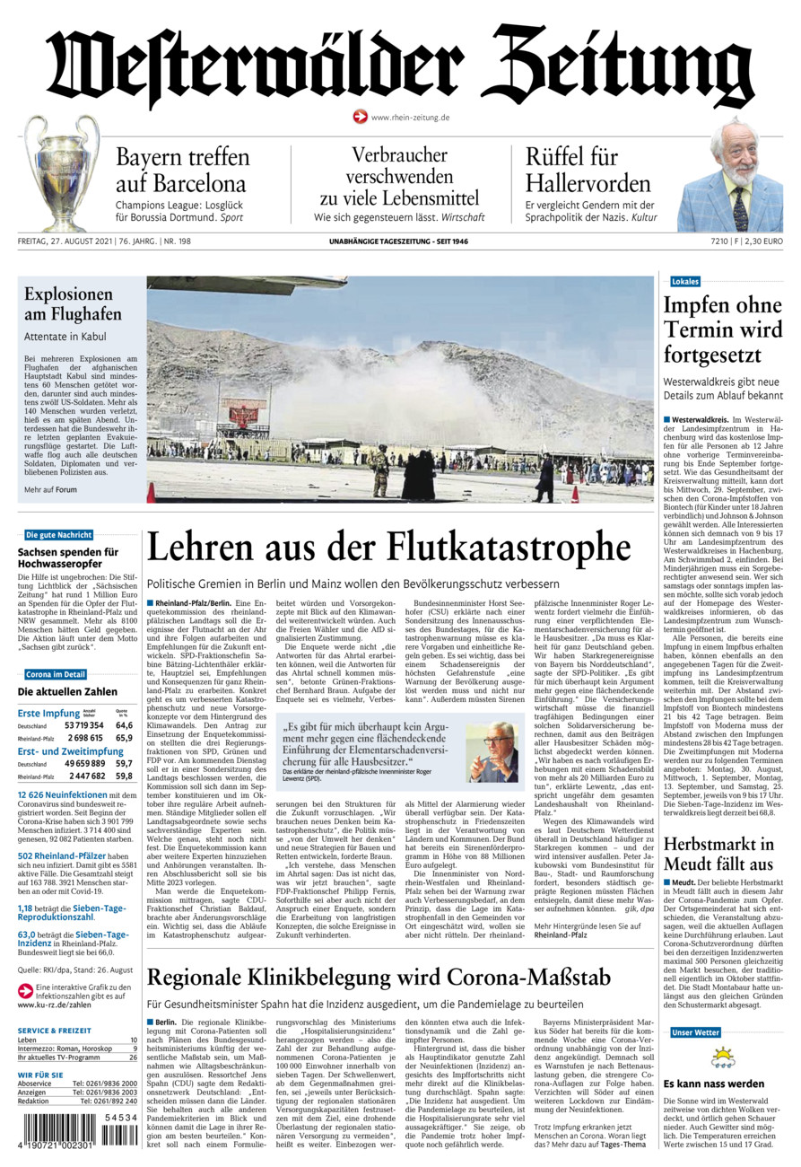 Westerwälder Zeitung vom Freitag, 27.08.2021