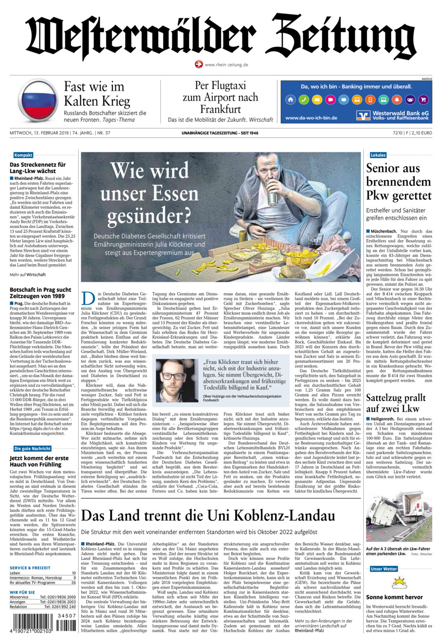 Westerwälder Zeitung vom Mittwoch, 13.02.2019
