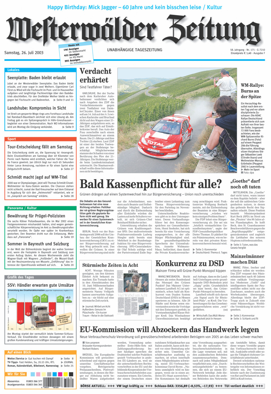 Westerwälder Zeitung vom Samstag, 26.07.2003