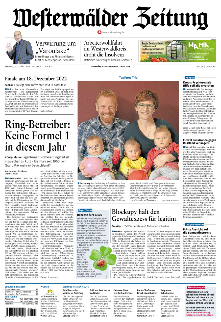 Westerwälder Zeitung vom Freitag, 20.03.2015