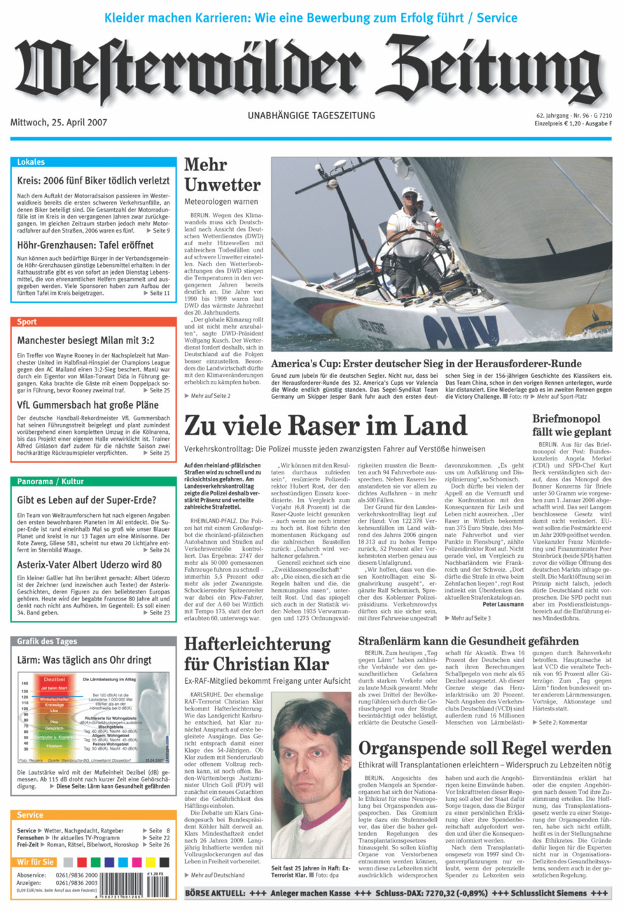 Westerwälder Zeitung vom Mittwoch, 25.04.2007