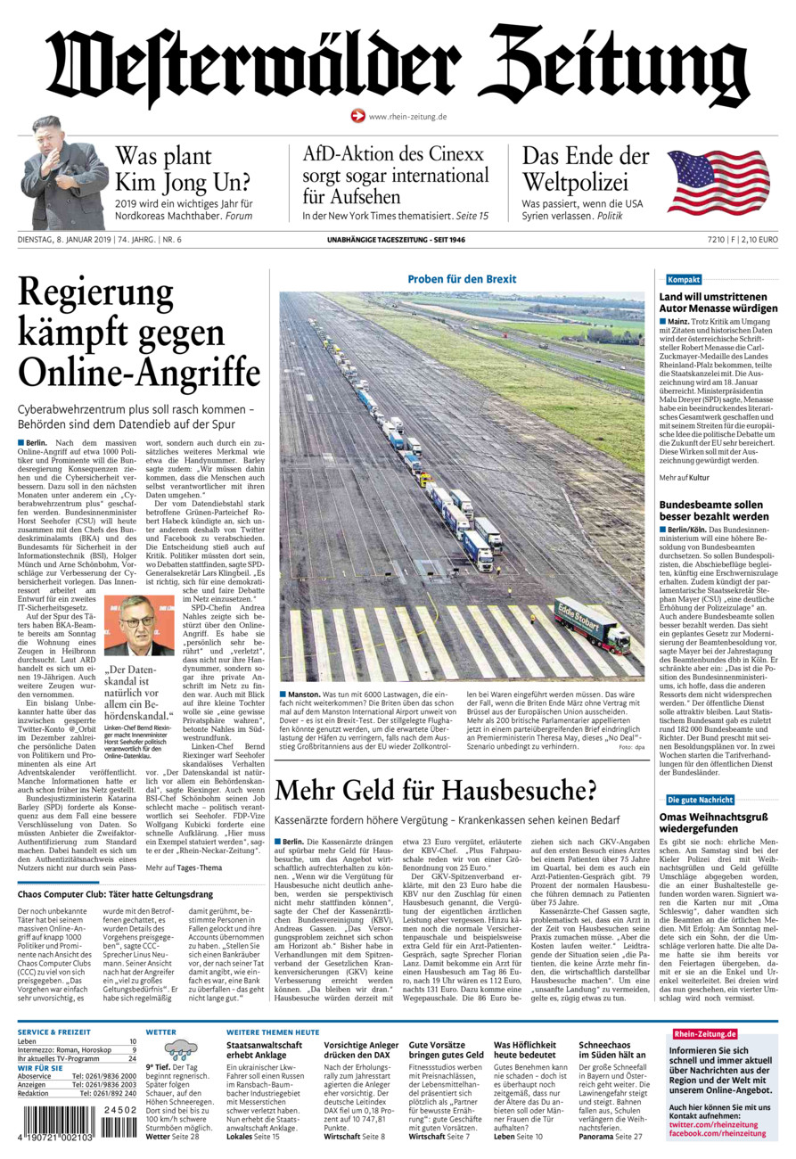 Westerwälder Zeitung vom Dienstag, 08.01.2019