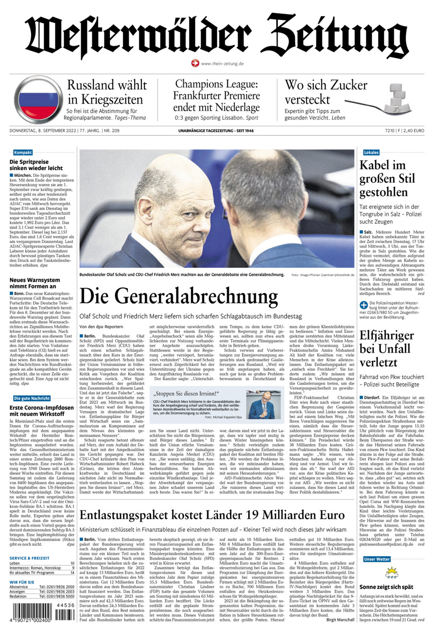Westerwälder Zeitung vom Donnerstag, 08.09.2022