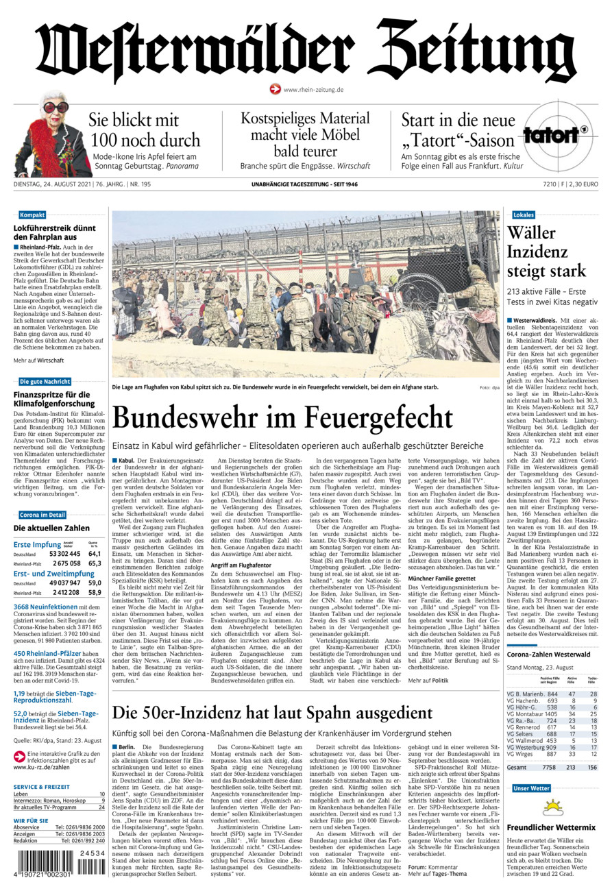 Westerwälder Zeitung vom Dienstag, 24.08.2021