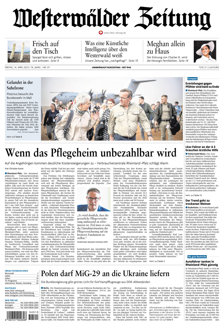Westerwälder Zeitung vom Freitag, 14.04.2023