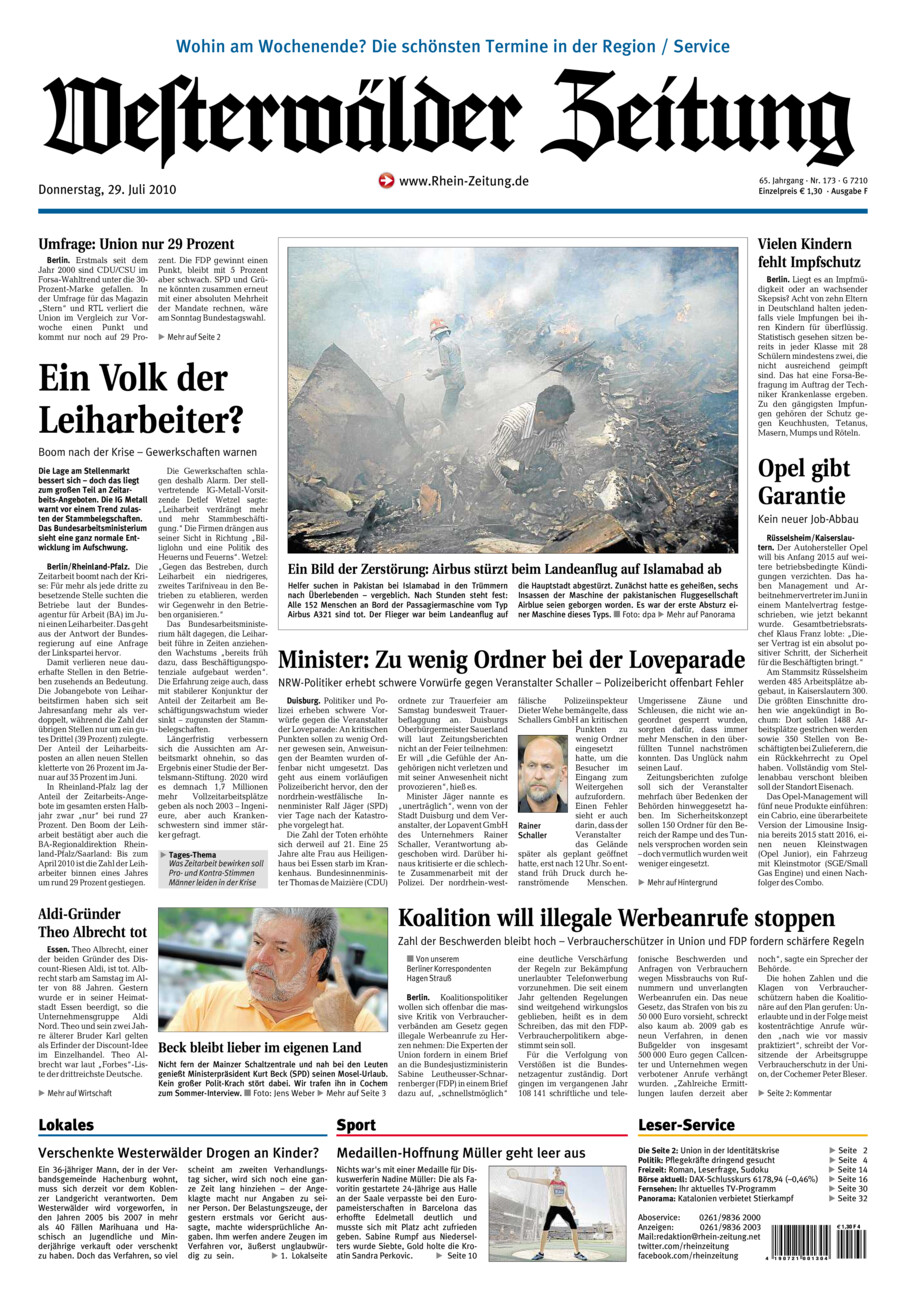 Westerwälder Zeitung vom Donnerstag, 29.07.2010