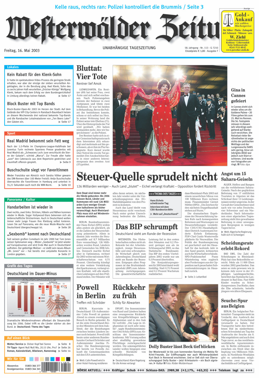 Westerwälder Zeitung vom Freitag, 16.05.2003