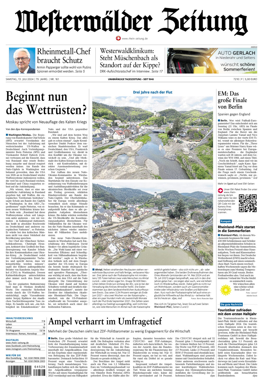 Westerwälder Zeitung vom Samstag, 13.07.2024