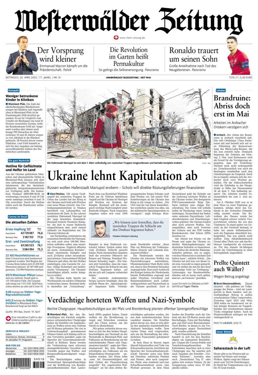 Westerwälder Zeitung vom Mittwoch, 20.04.2022