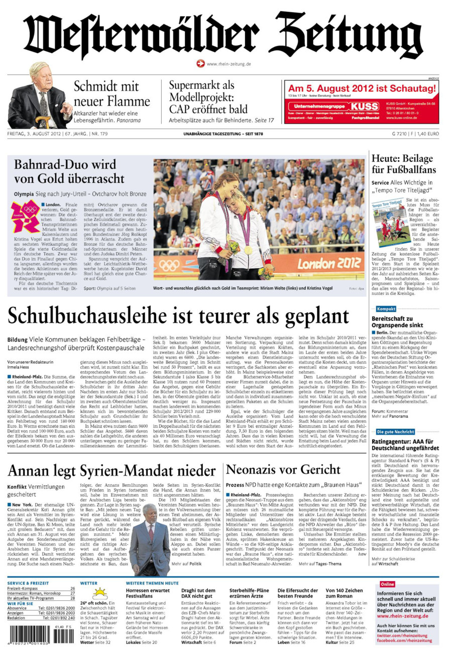 Westerwälder Zeitung vom Freitag, 03.08.2012