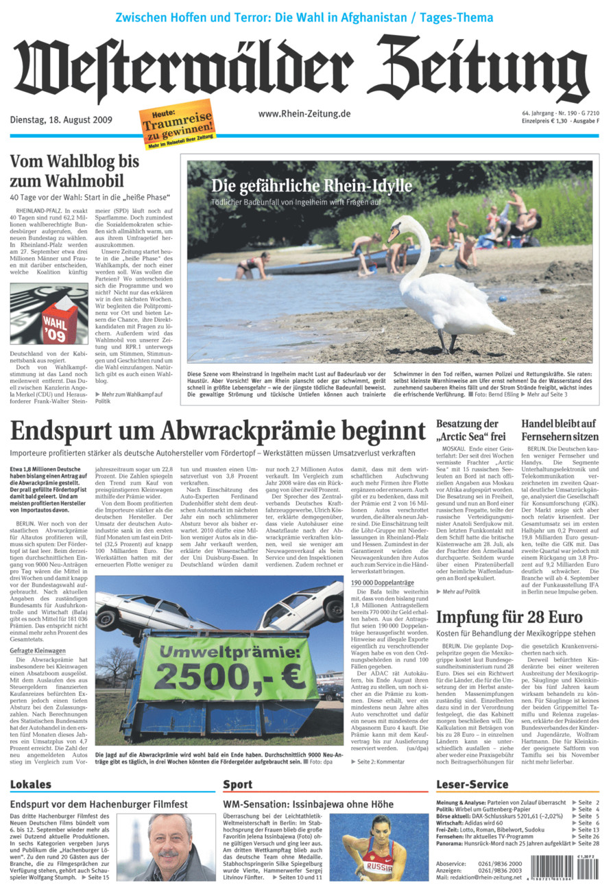 Westerwälder Zeitung vom Dienstag, 18.08.2009