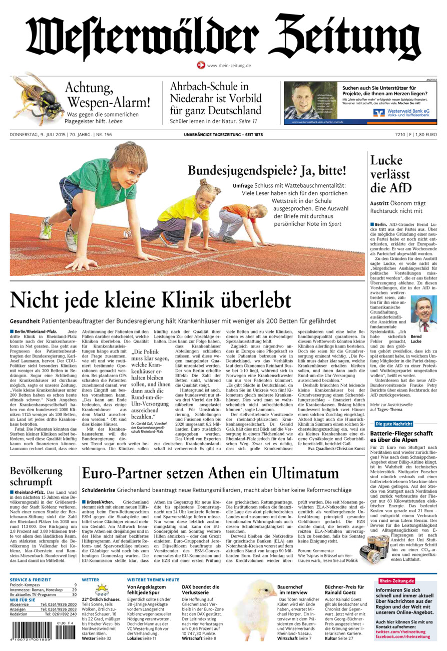 Westerwälder Zeitung vom Donnerstag, 09.07.2015