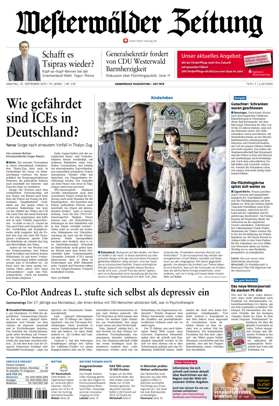 Westerwälder Zeitung vom Samstag, 19.09.2015