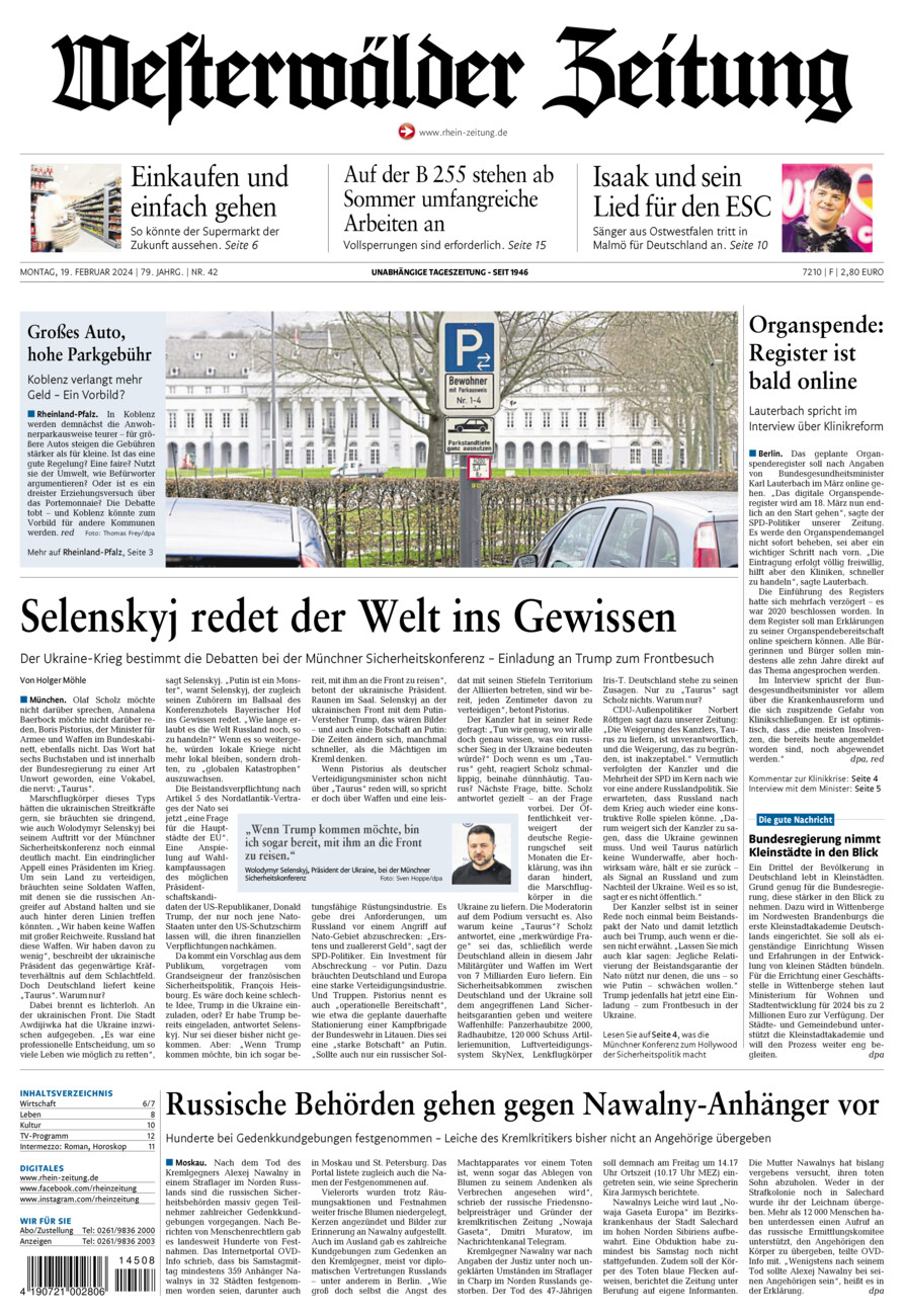 Westerwälder Zeitung vom Montag, 19.02.2024
