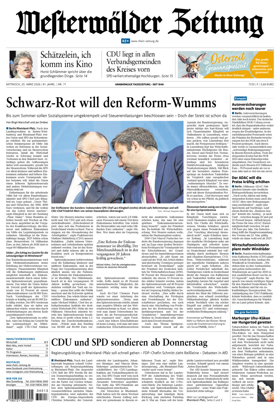 Westerwälder Zeitung vom Mittwoch, 25.03.2026
