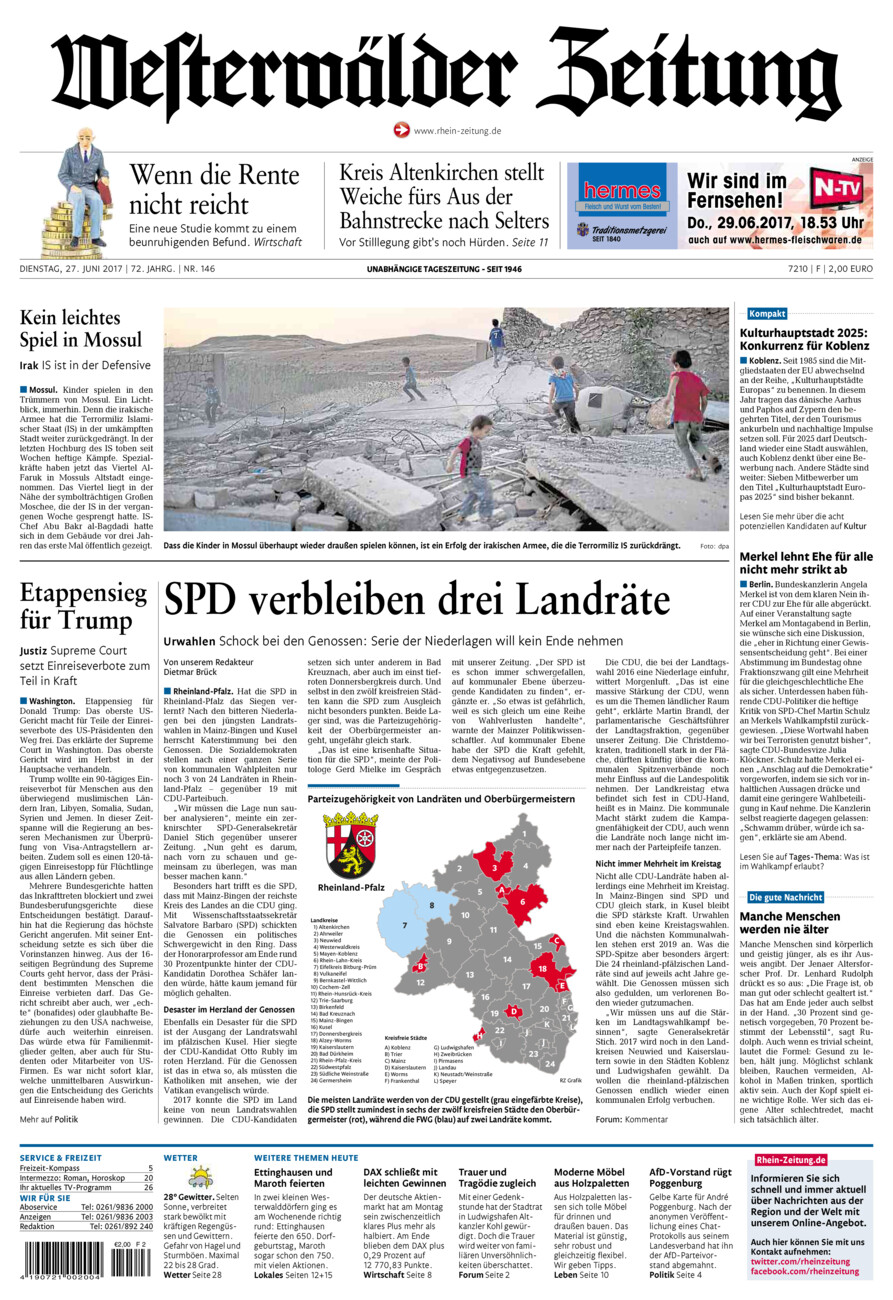 Westerwälder Zeitung vom Dienstag, 27.06.2017