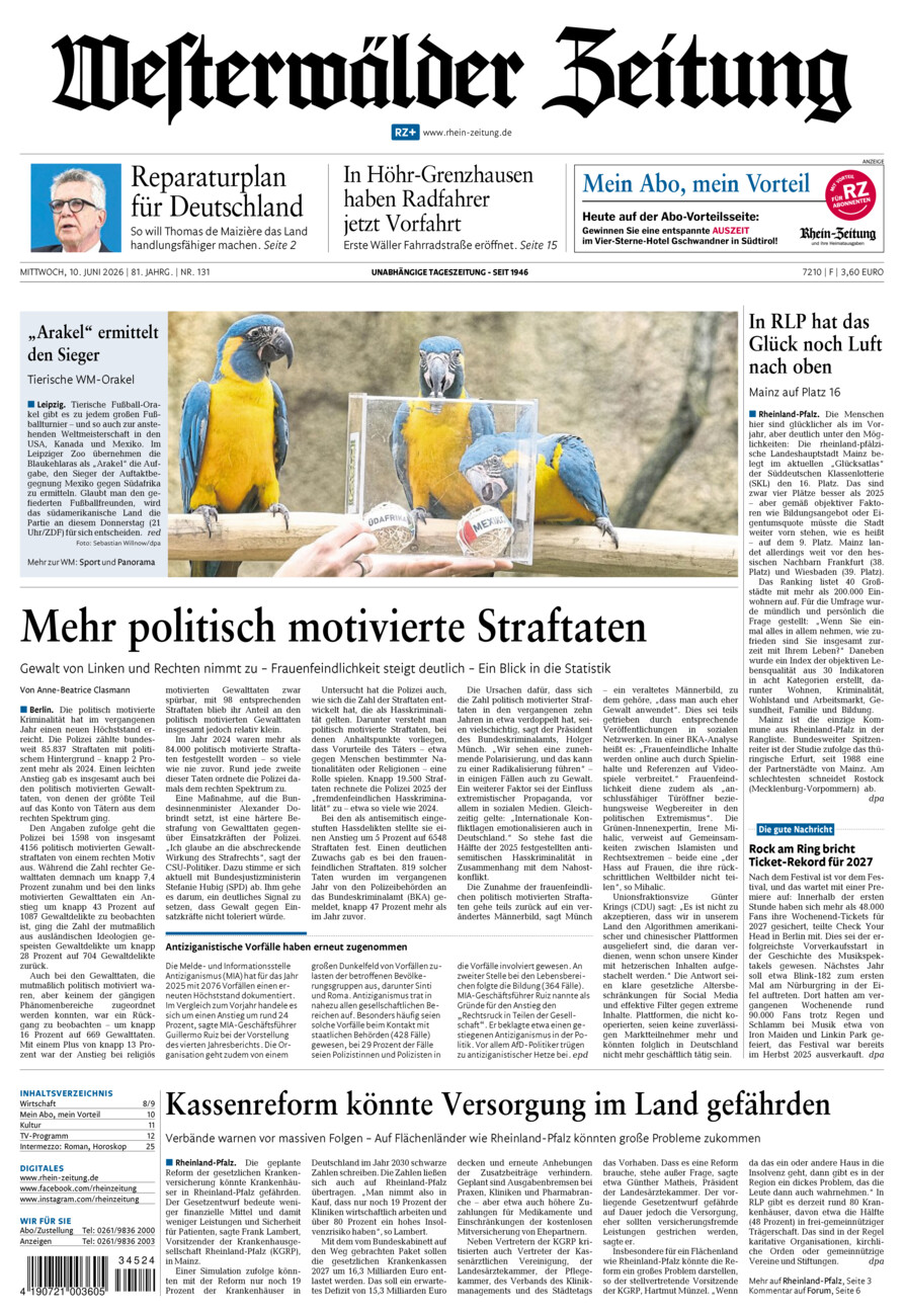 Westerwälder Zeitung vom Mittwoch, 10.06.2026