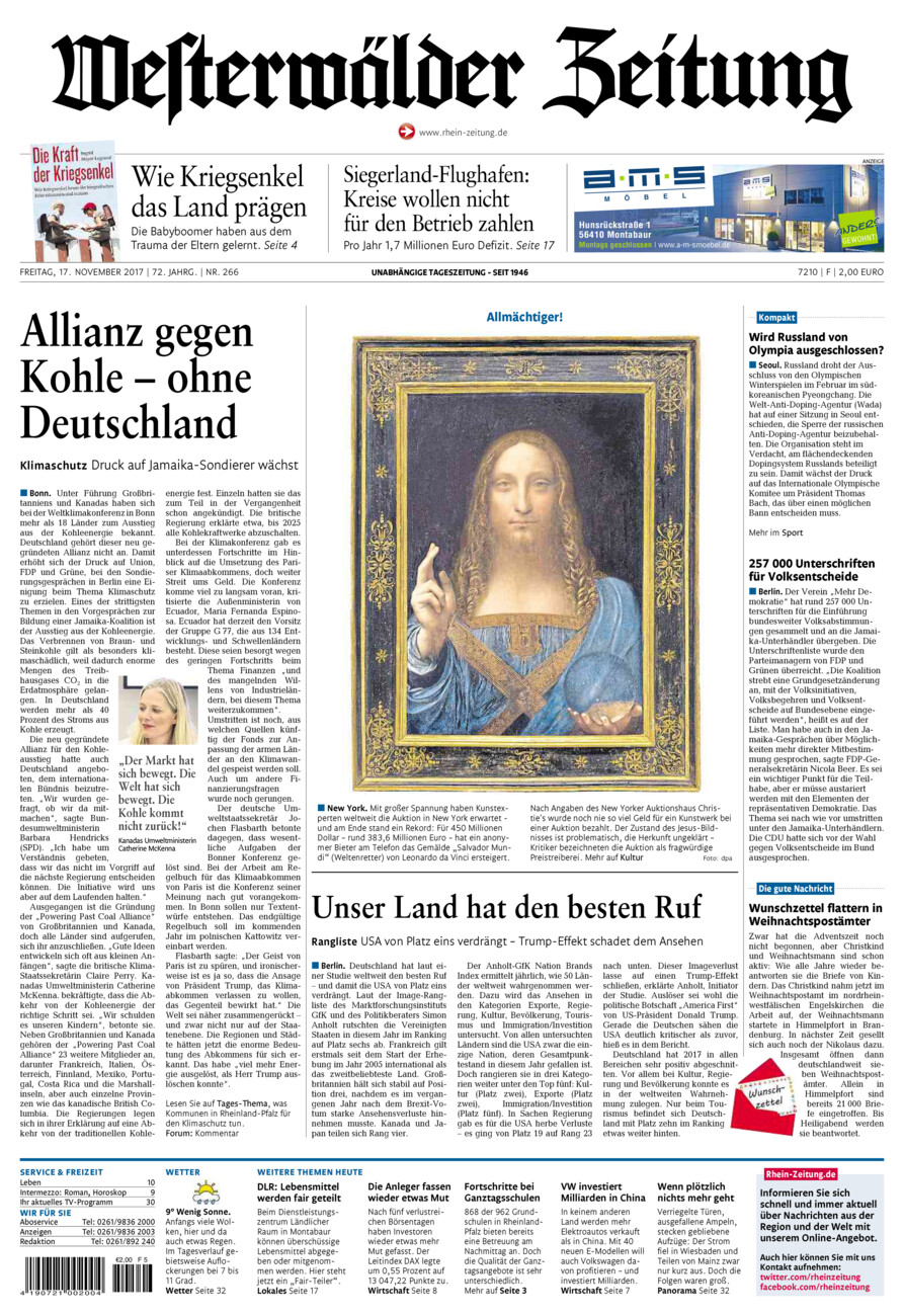 Westerwälder Zeitung vom Freitag, 17.11.2017