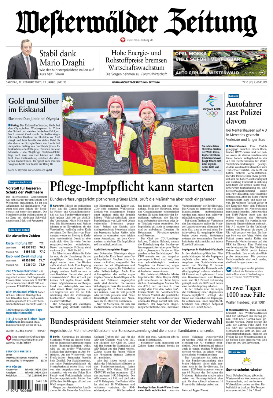 Westerwälder Zeitung vom Samstag, 12.02.2022