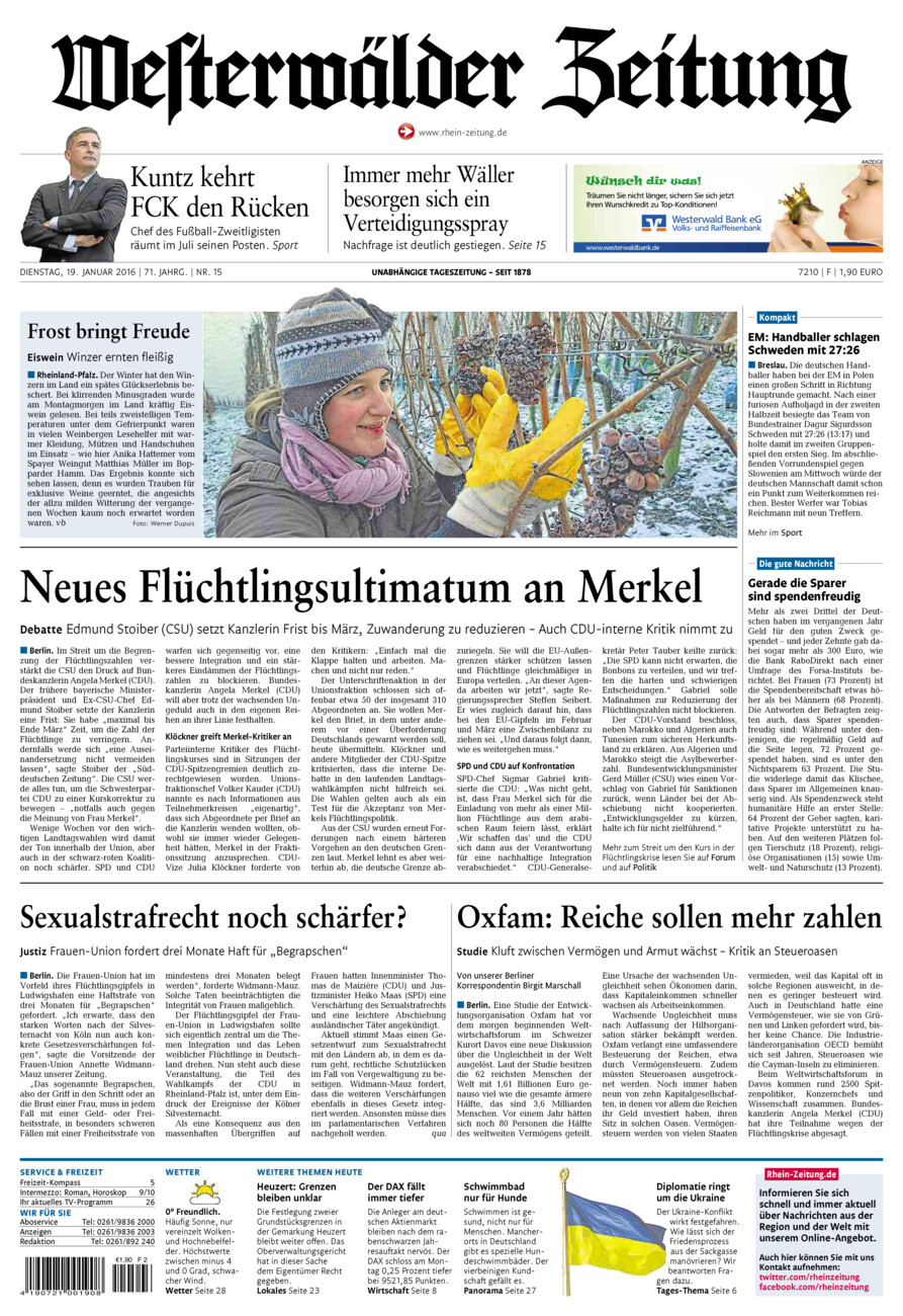 Westerwälder Zeitung vom Dienstag, 19.01.2016