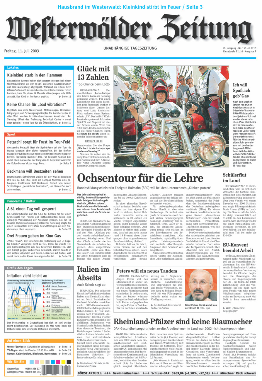 Westerwälder Zeitung vom Freitag, 11.07.2003